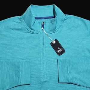 NEW Johnnie O Mens Performance Stretch Striped Medium Blue 1 /4 Zip Pullover